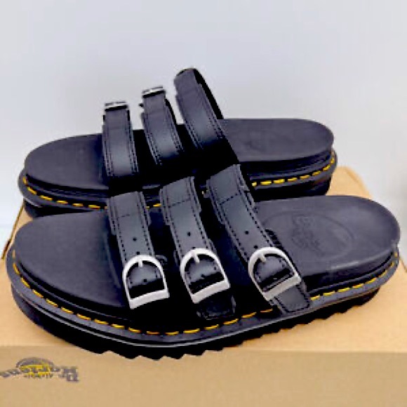 NEW Dr. Martens Blaire Slide Black 3 strap slip on  platform slides Sandals 7 - Picture 1 of 12